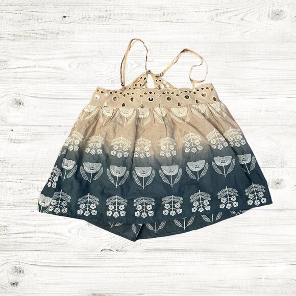 Lovestitch blue and tan sleeveless top floral small - Picture 1 of 4